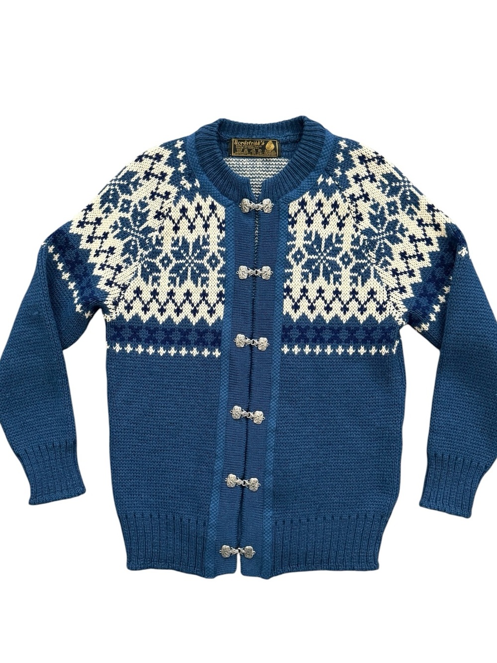 Nordstrikk Vintage Blue and White Nordic Knit Cardigan Sweater